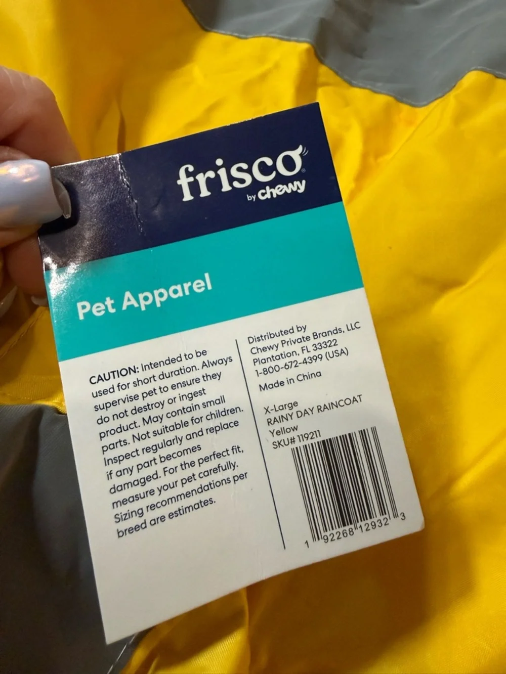 Frisco Dog Raincoat Yellow XL NWT